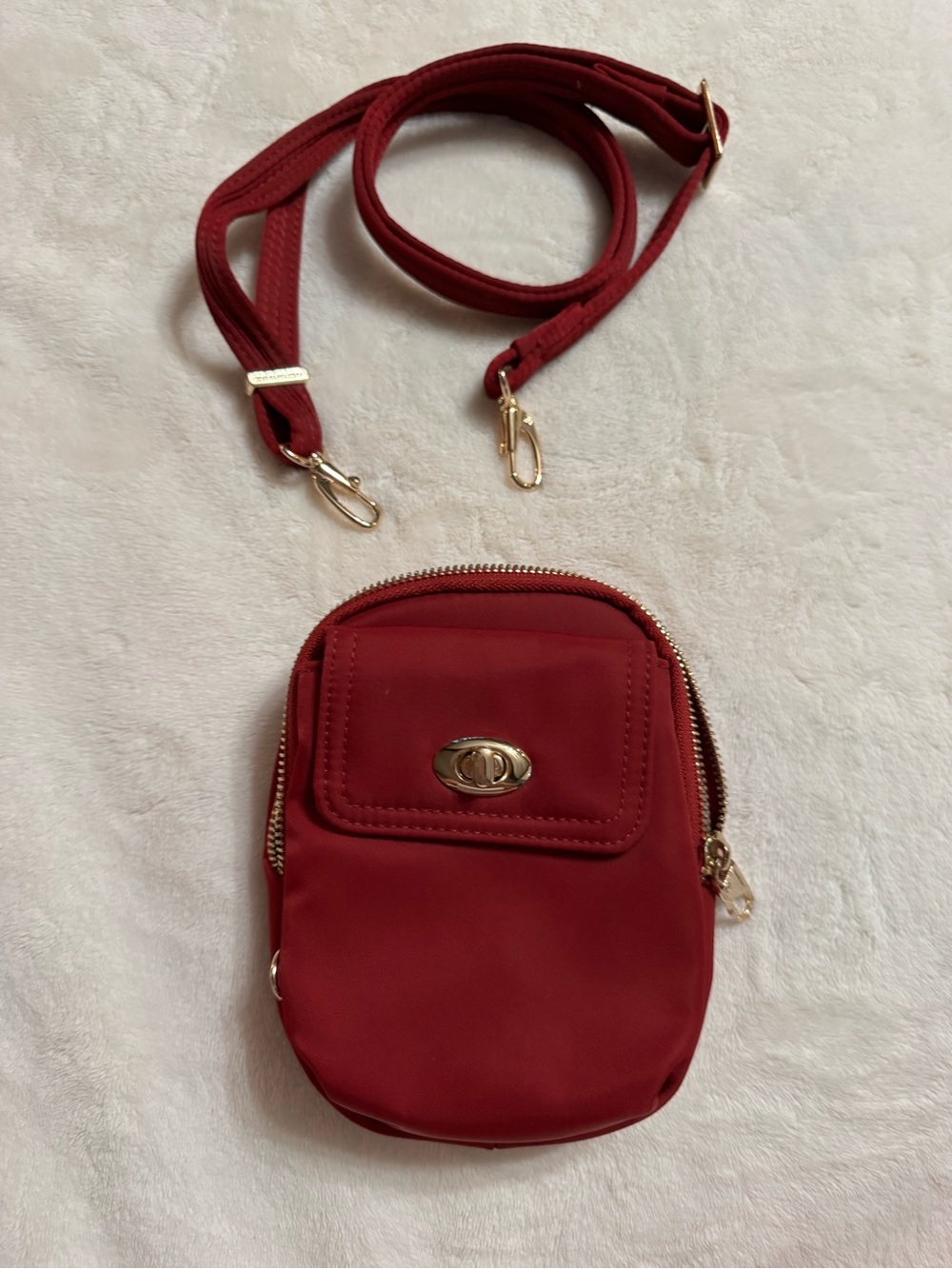 Travelon Compact Red Crossbody Bag with Gold Hardware